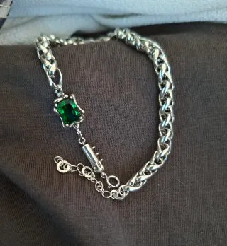Pulsera Plata con Piedra Verde
