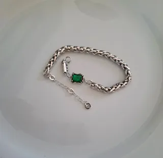 Pulsera Plata con Piedra Verde