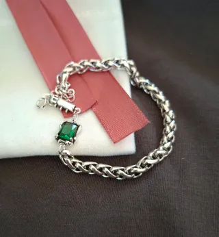 Pulsera Plata con Piedra Verde
