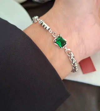 Pulsera Plata con Piedra Verde