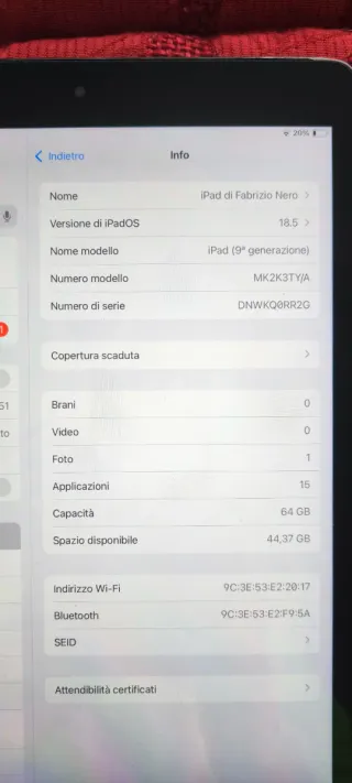 iPad 9ª gen 64GB Argento