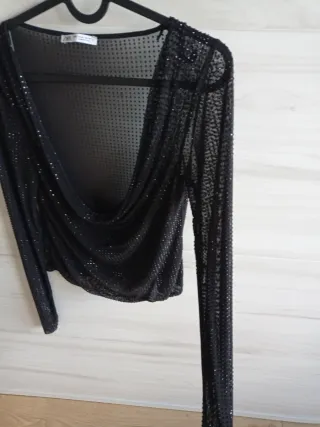 Top Zara Negro Brillante Talla Única