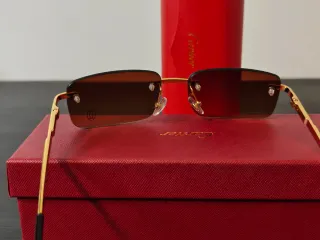 Óculos de Sol Cartier Dourado e Castanho