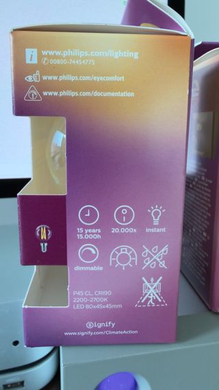 2 Lâmpadas LED Philips E14 5.9W (60W) 2700K