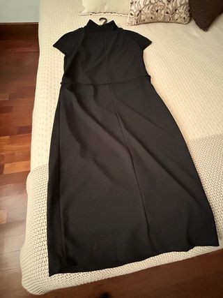 Vestido Negro Zara Cuello Drapeado Talla S