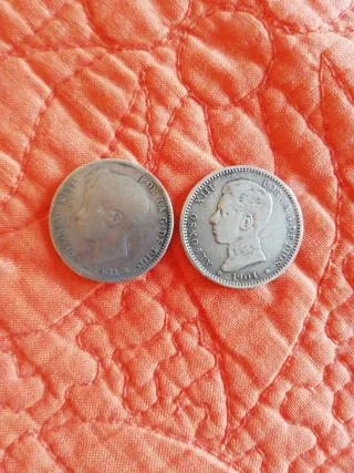 Monedas Alfonso XIII 1901 y 1904