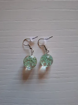 Pendientes Florales Resina Azul/Verde