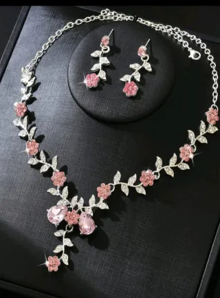 Parure gioielli floreale rosa e argento