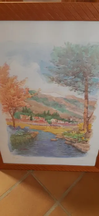 Cuadro grande paisaje río y montañas