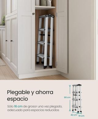 SONGMICS Escalera Plegable de Aluminio 4 Peldaños