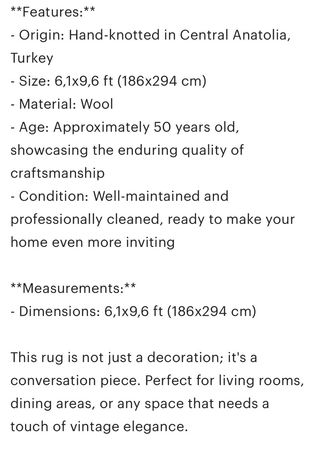 Alfombra Turca Vintage Lana 1970s