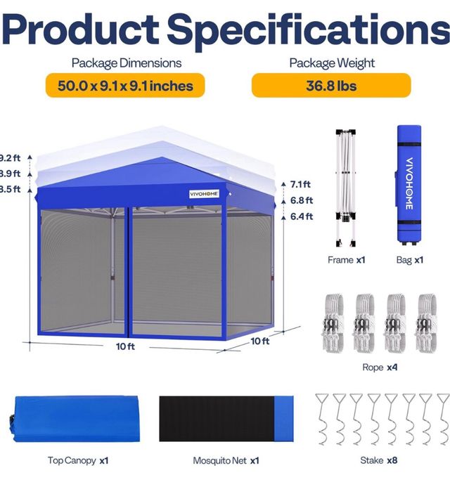 Carpa Azul 10x10 con Mallas Vivohome. / P6 - miniatura 5