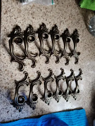 Lote 12 Tiradores Antiguos Labrados Metal