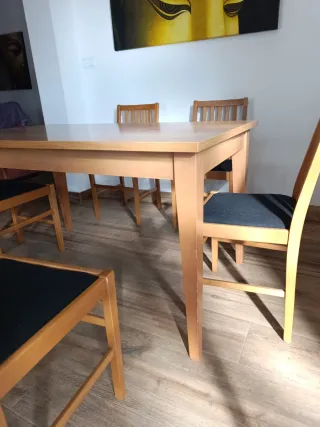Mesa de comedor y 6 sillas de madera