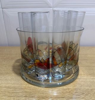 Cubitera y 6 vasos chupito cristal colores