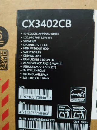 Portátil ASUS Chromebook Plus CX3402CB i5 16GB RAM