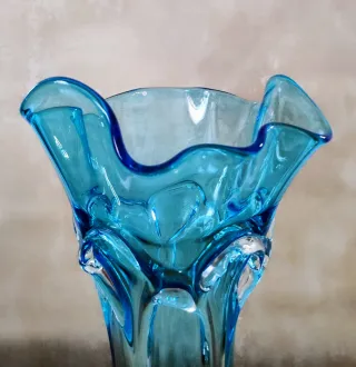 Jarrón estilo Murano grande  cristal Azul 70s