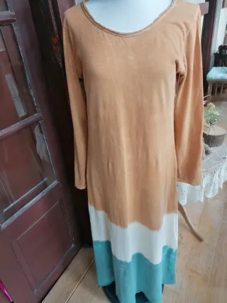 Vestido Hippie Talla L Naranja y Turquesa