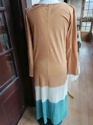 Vestido Hippie Talla L Naranja y Turquesa