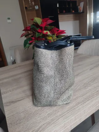 Bolso Adolfo Domínguez Negro y Beige/Dorado