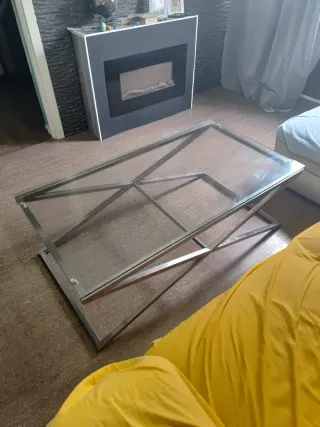 Mesa de centro cristal y acero inoxidable