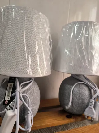 Lámparas de mesa J-LINE tela gris (2 uds)