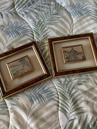 Coppia quadri vintage cornice radica