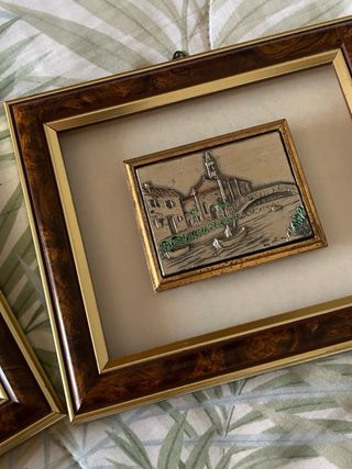 Coppia quadri vintage cornice radica