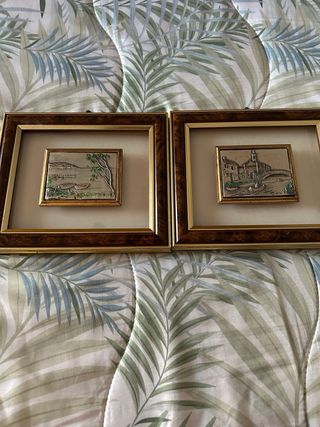 Coppia quadri vintage cornice radica