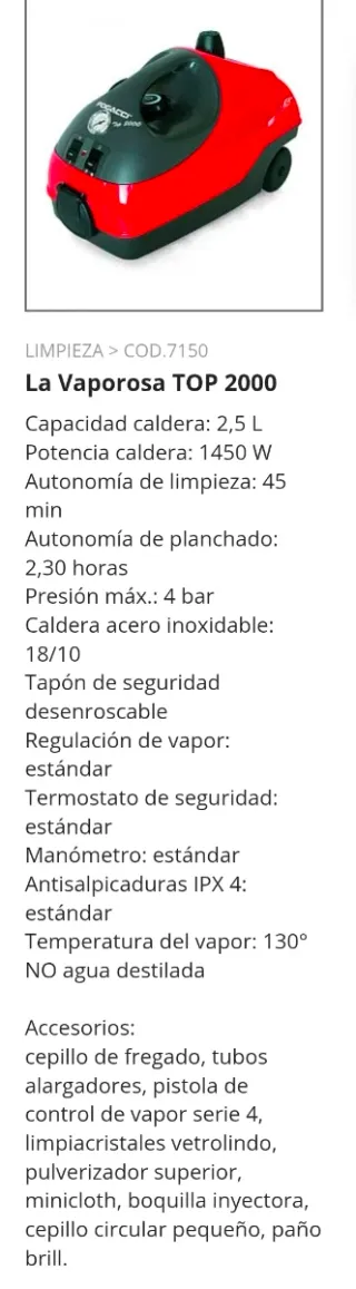 Limpiador a vapor La Vaporosa TOP 2000