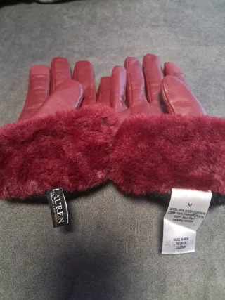 Guantes Piel Mujer Ralph Lauren Granates