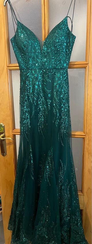 Vestido fiesta verde lentejuelas