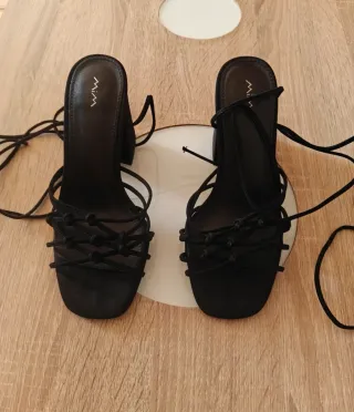 Sandalias MIM Tiras Tacón Negro Talla 36