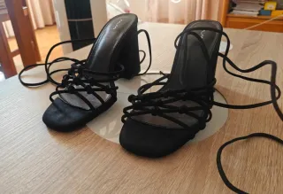 Sandalias MIM Tiras Tacón Negro Talla 36