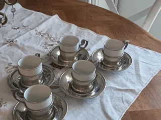 Set 5 Tazzine Caffè Porcellana e Peltro