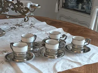 Set 5 Tazzine Caffè Porcellana e Peltro