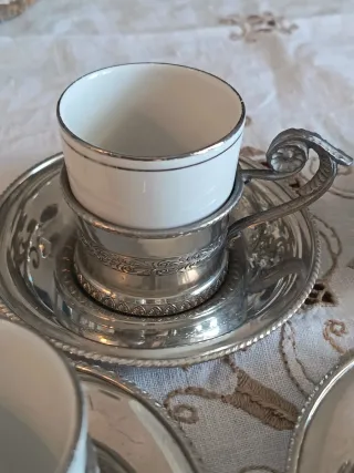 Set 5 Tazzine Caffè Porcellana e Peltro