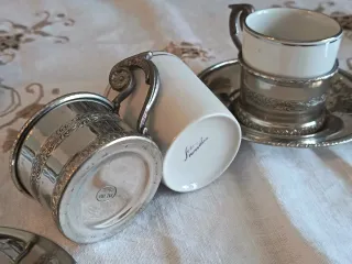 Set 5 Tazzine Caffè Porcellana e Peltro