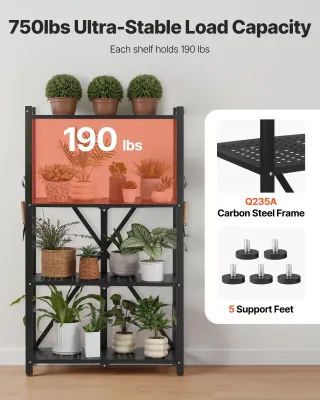 Scaffale Portaoggetti Pieghevole 4 Ripiani Metallo