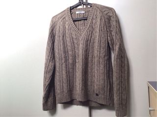 Liu Jo maglione V-neck, a trecce e coste, tortora