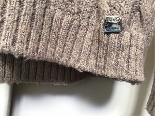 Liu Jo maglione V-neck, a trecce e coste, tortora