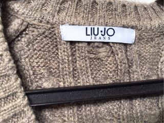 Liu Jo maglione V-neck, a trecce e coste, tortora