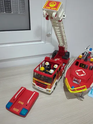Playmobil Set Bomberos Camión Barco Coche