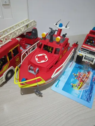 Playmobil Set Bomberos Camión Barco Coche