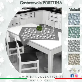 Centrotavola FORTUNA tessuto fiori bianco grigio