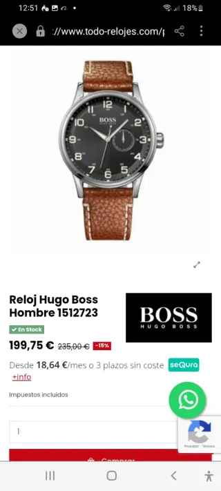 Reloj BOSS Hombre 1512723 Negro y Marrón