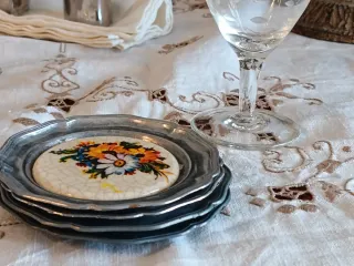 Set 4 Sottobicchieri Peltro Ceramica Fiori