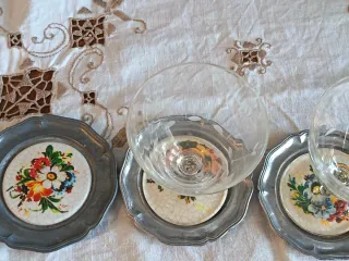 Set 4 Sottobicchieri Peltro Ceramica Fiori