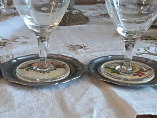 Set 4 Sottobicchieri Peltro Ceramica Fiori