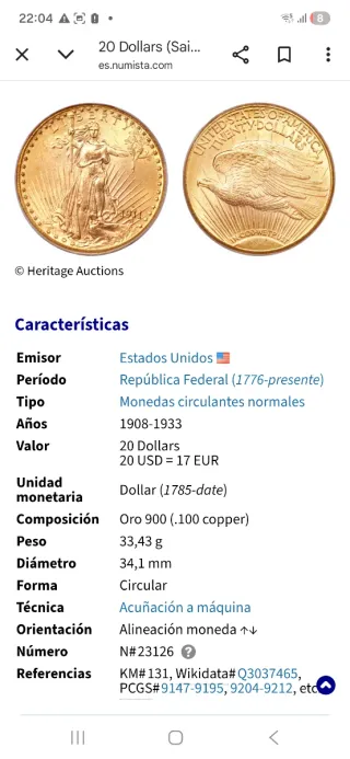 MONEDA ORO 20$ 1924